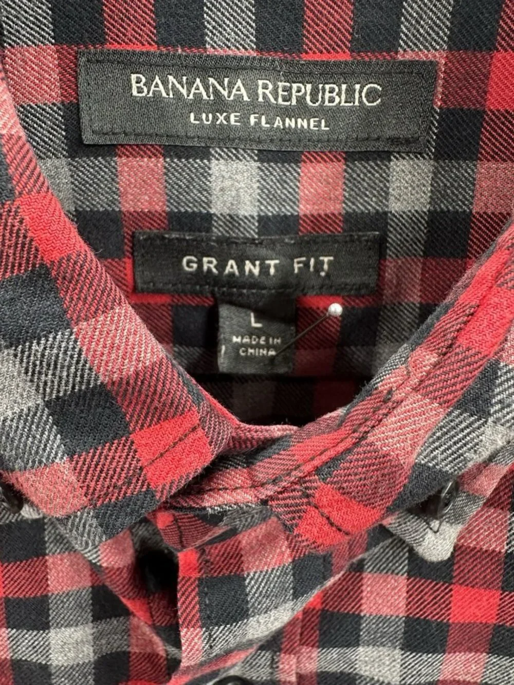 Banana Republic Shirt Men's L Black Gingham Grant Fit Long Sleeve Luxe Flannel